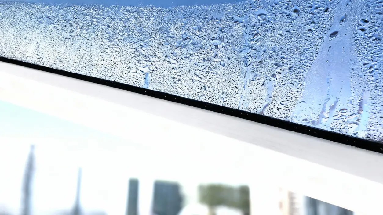 Condensa su vetro di finestra in una giornata fredda d'inverno